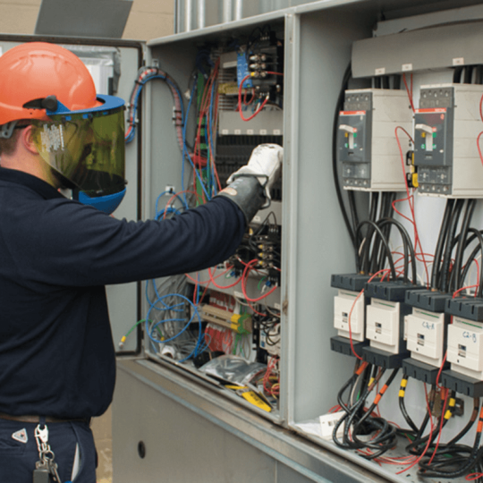 Electrician repairing electrical board the dar electric